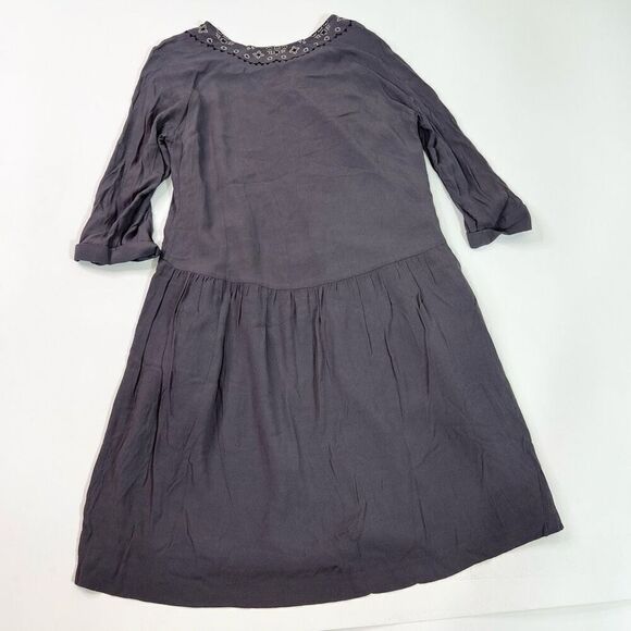 Garnet Hill Dress Womens 12 3/4 Sleeve Crochet Grey Pockets Flowy Comfort - Picture 11 of 12